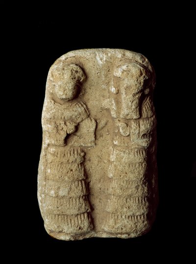 Civiltà sumera: coppia di dei sul trono. Scultura in terracotta. Periodo neo-sumero (tra il 2093 e il 2004 a.C.) Baghdad, Museo Nazionale dell