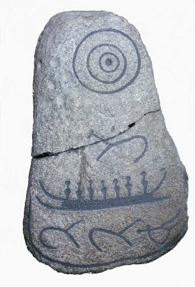 Una nave disegnata su una pietra runica, affresco del periodo neolitico. Museo Nazionale di Copenaghen, Danimarca da Neolithic Neolithic