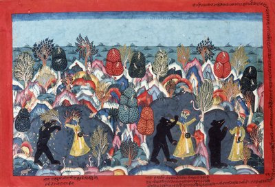 Krishna che Combatte Jambavata, Re degli Orsi da Nepalese School