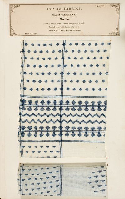 Campione di mussola da Kathamandoo in Nepal, da The Collection of the Textile Manufacturers of India, di John Forbes Watson, pubblicato nel 1866 da Nepalese School