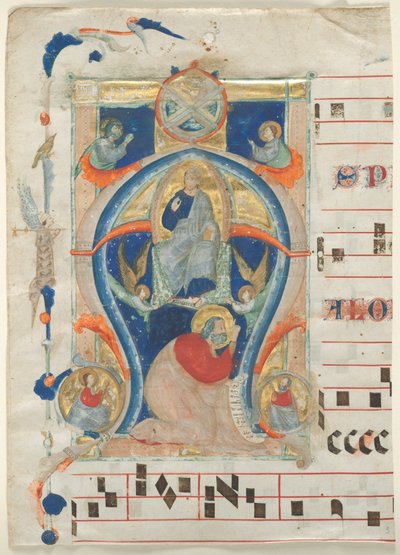 Frammento di un Antifonario con Iniziale Istoriata (A): Cristo in Maestà da Neri da Rimini