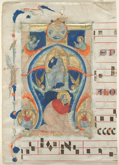 Frammento di un antifonario con iniziale istoriata A: Cristo in Maestà da Neri da Rimini