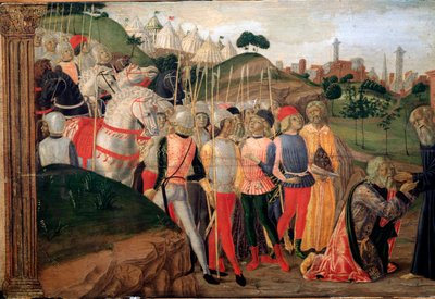 Totila, re degli Ostrogoti, visita Benedetto da Norcia (dettaglio) da Neroccio di  Landi