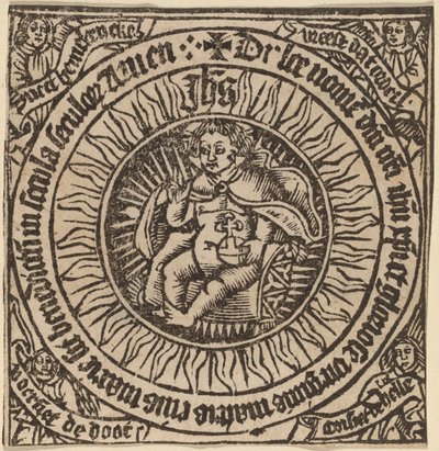 Divino Infante con il globo in un cerchio con quattro angeli da Netherlandish 15th Century