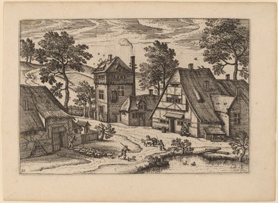 Villaggio con stagno da Netherlandish 16th Century