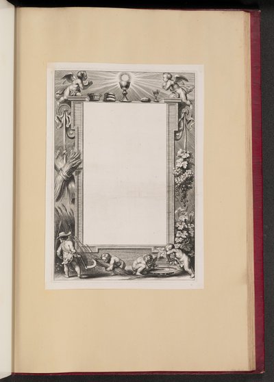 Illustrazione di confine con putti che raccolgono offerte a Dio da Netherlandish 17th Century