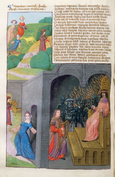 Orfeo ed Euridice, Cerbero e Plutone, dalle Metamorfosi 10 di Ovidio, 1479 da Netherlandish School