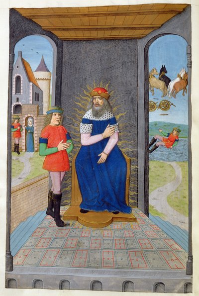 Fetonte prende in prestito un carro dal padre e viene ucciso, dalle Metamorfosi 2 di Ovidio, 1479 da Netherlandish School