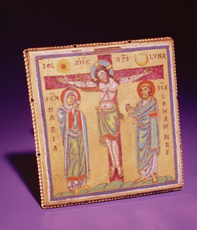 Placca con la Crocifissione, c.1150-75 (smalto champlevé e cloisonné, lega di rame e dorato) da Netherlandish School