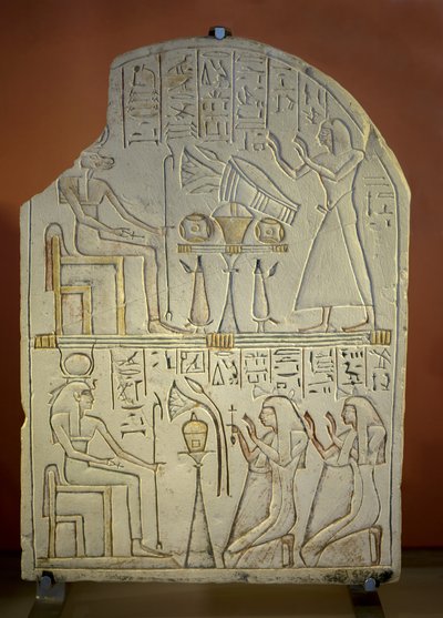 Stele di Penboui a Toueris e Iside Hathor (pietra calcarea dipinta, nuovo impero) da New Kingdom Egyptian