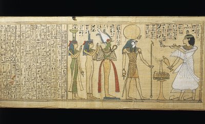 Papiro di Khonsumes, Il Libro dei Morti, il defunto che offre a Osiride, Iside e Nefti, Terzo Periodo Intermedio da New Kingdom Egyptian