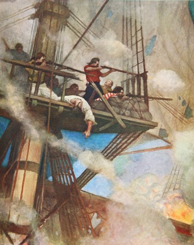 La lotta nei Fire-tops contro una nave inglese da Newell Convers (after) Wyeth
