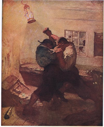 La lotta nella caverna: Mi mostrò Hands e il suo compagno bloccati insieme in una lotta mortale da Newell Convers Wyeth