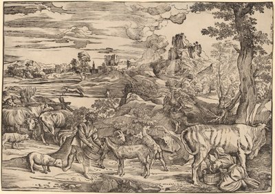 Paesaggio con lattaia da Niccolò Boldrini after Titian