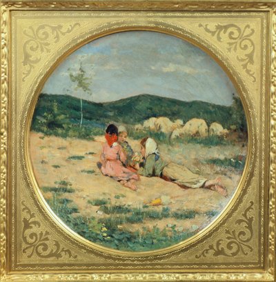 Piatto dipinto con figure di pastori, di Niccolo Cannicci, circa 1880 da Niccolo Cannicci