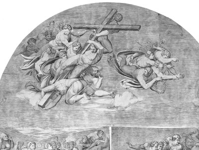 Angeli che portano la croce con santi sotto, sezione in alto a sinistra del Giudizio Universale, 1548 da Niccolo della Casa