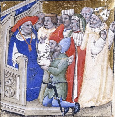 Un Cardinale che giudica un Vescovo, accusato da due laici, c.1380 da Niccolo di Giacomo