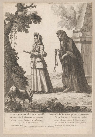 Giovane ragazza romana a passeggio, 1648-1700 da Nicholas Boucquet
