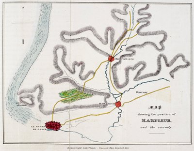 Mappa che mostra la posizione di Harfleur e i dintorni, illustrazione da 