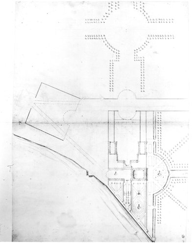 Piano del sito dello schema I, Hampton Court, 1689 da Nicholas Hawksmoor
