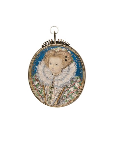 Ragazza della corte elisabettiana, di 6 anni, in abito elaborato e colletto di pizzo da Nicholas Hilliard