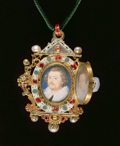 Il gioiello di Gresley, con ritratti in miniatura di Sir Thomas Gresley e della sua sposa Catherine Walsingham da Nicholas Hilliard