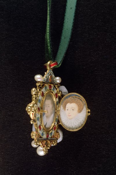 Il gioiello Gresley, con ritratti in miniatura di Sir Thomas Gresley e della sua sposa Catherine Walsingham da Nicholas Hilliard