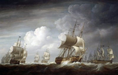 Una flotta di navi Indiaman, navi britanniche della Compagnia delle Indie Orientali da Nicholas Pocock