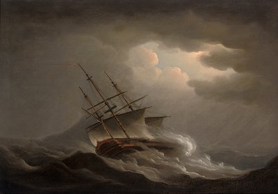Una fregata inclinata in una tempesta al largo da Nicholas Pocock
