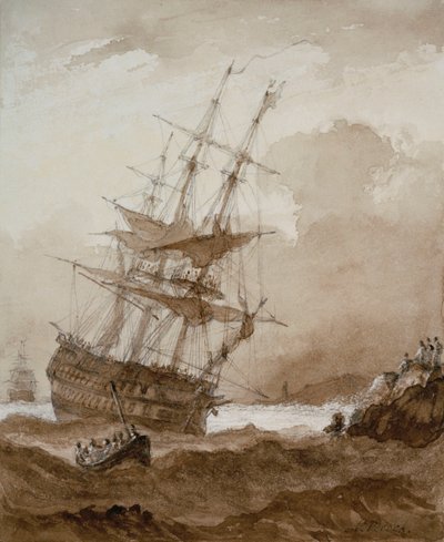 Due ponti in una tempesta al largo, fine XVIII - inizio XIX secolo da Nicholas Pocock