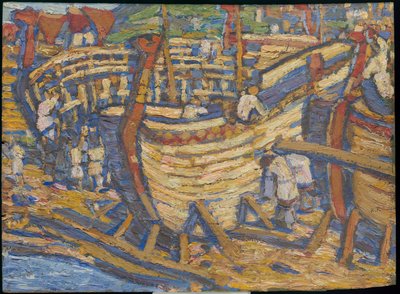 Costruzione delle navi. Schizzo per il dipinto con lo stesso titolo, 1903 da Nicholas Roerich