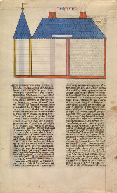 Elevazione del Tempio di Salomone, una delle sei foglie illustrate dal Postilla..., ca. 1360-1380 da Nicholas of Lyra