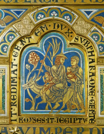 Mosè torna in Egitto con la moglie Zipporah e i due figli... (smalto su rame dorato) da Nicholas of Verdun