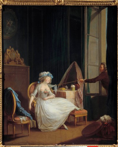 Amore frivolo Un uomo scopre il petto di una giovane donna addormentata (dipinto di Niklas Lavreince) da Niclas II Lafrensen