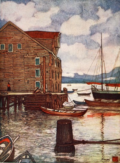 Vecchio magazzino e barche, Molde, 1905 da Nico Jungman
