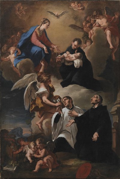 Lo Spirito Santo, Angeli e la Vergine con i Santi Marco, Stanislao Kostka (con il Bambino), Luigi Gonzaga e Francesco Borgia da Nicola Grassi
