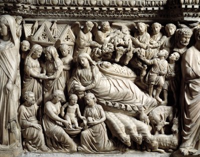Arte e Architettura Gotica: Visitazione e Natività - Dettaglio dei bassorilievi del Pulpito di Marmo realizzato da Nicola Pisano da Nicola Pisano