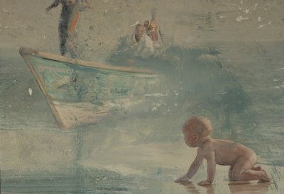 Bambino sulla spiaggia, 2016 (olio su tela) da Nicola Pucci