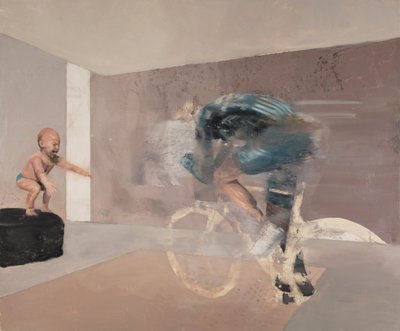 Bambino con ciclista da Nicola Pucci