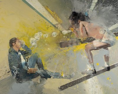 Bambina con bolle di sapone, Metro, 2021 (olio su tela) da Nicola Pucci