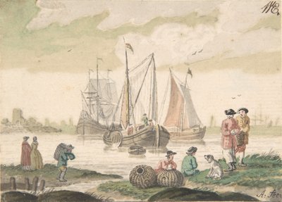 Paesaggio marino con sette figure e un cane, 1733-93 da Nicolaas Aartman