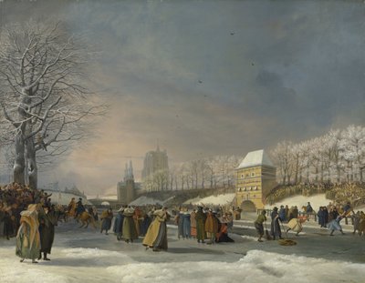 Competizione di pattinaggio femminile sullo Stadsgracht a Leeuwarden, 21 gennaio 1809 da Nicolaas Baur (signed by artist)