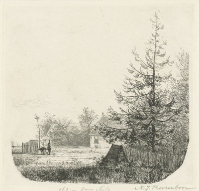 Paesaggio alberato con un nido di cicogne da Nicolaas Johannes Roosenboom