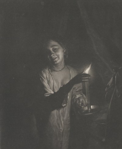 Giovane donna che tiene una candela in una camera da letto da Nicolaas Verkolje