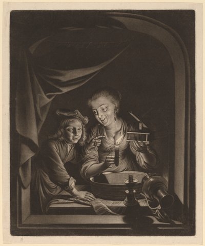 Cameriera con una trappola per topi da Nicolaas Verkolje after Gerrit Dou
