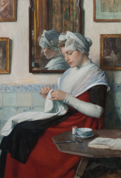 Una ragazza orfana di Amsterdam che cuce da Nicolaas van der Waay