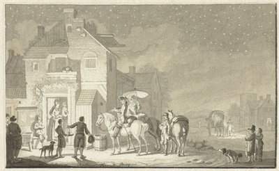 Compagnia di viaggio davanti a una locanda di sera da Nicolaes Aartman
