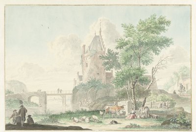Paesaggio estivo con figure e bestiame da Nicolaes Aartman