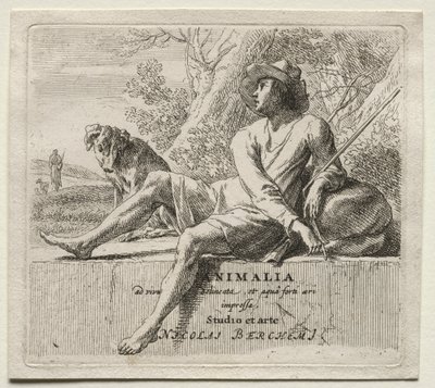 Animalia: Frontespizio, pastore e cane da Nicolaes Berchem