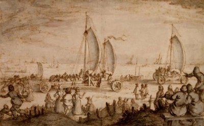 Carri a vela di Prins Maurits di Nassau sulla spiaggia di Scheveningen da Nicolaes Jansz  Visscher